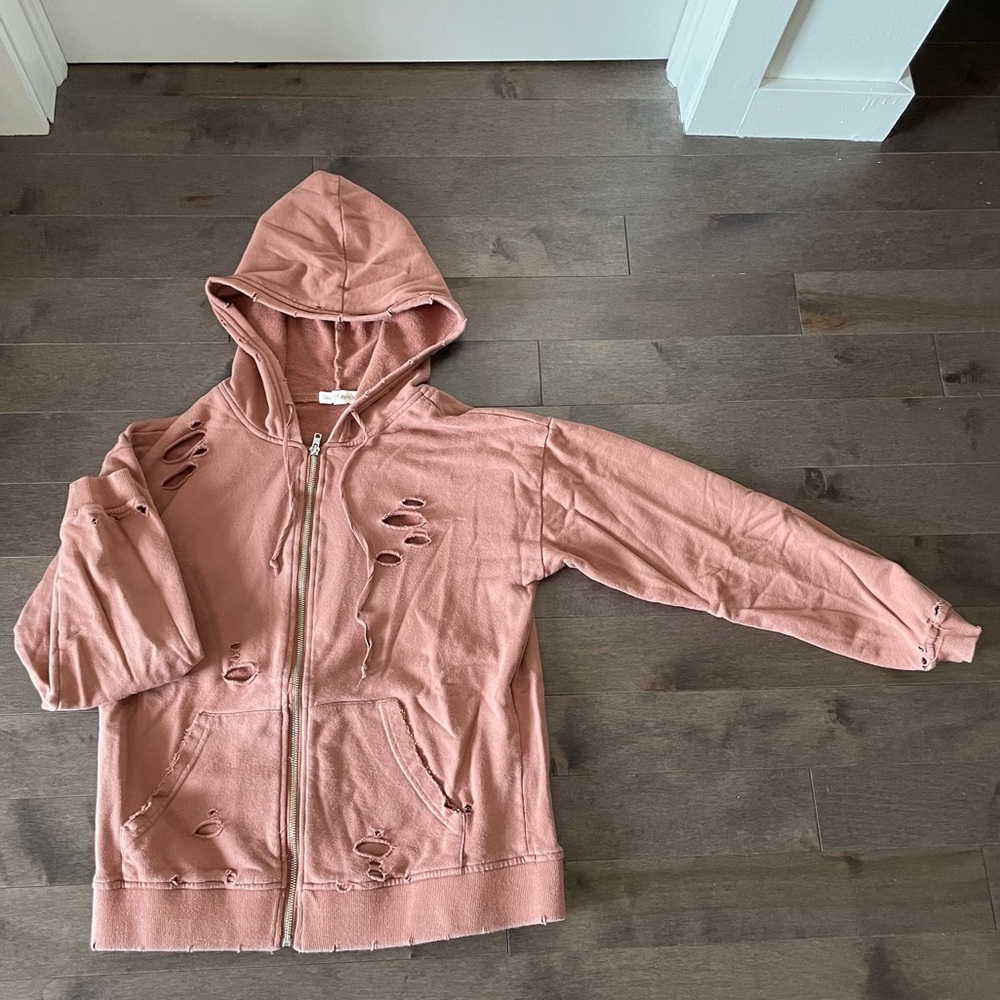 Honey Punch Distressed Zip-Up Hoodie
